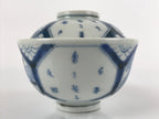 Japanese Porcelain Sometsuke Lidded Soup Bowl Vtg Floral Kanji Blue White PY725