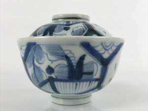 Japanese Porcelain Sometsuke Lidded Soup Bowl Vtg Floral Kanji Blue White PY725