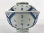 Japanese Porcelain Sometsuke Lidded Soup Bowl Vtg Floral Kanji Blue White PY726