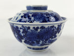 Japanese Porcelain Sometsuke Lidded Soup Bowl Vtg Floral Peony Blue White PY698