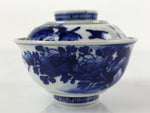 Japanese Porcelain Sometsuke Lidded Soup Bowl Vtg Floral Peony Blue White PY698