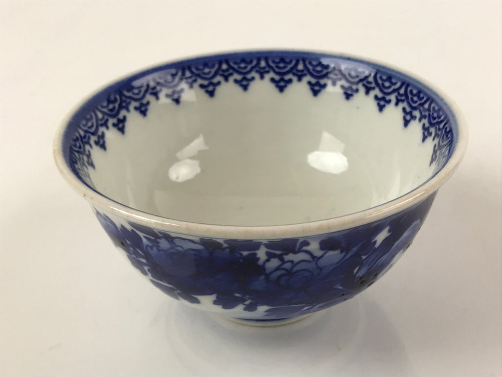 Japanese Porcelain Sometsuke Lidded Soup Bowl Vtg Floral Peony Blue White PY698