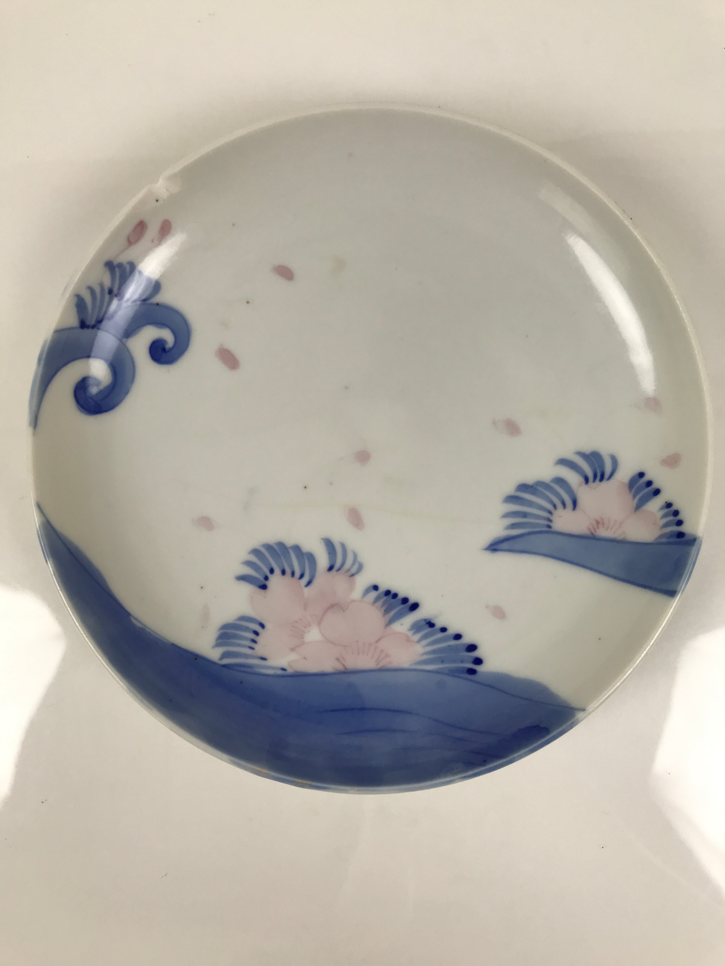 Japanese Porcelain Sometsuke Plate Sara Vtg Kozara Cherry Blossom Blue Pink Y451