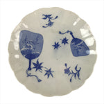 Japanese Porcelain Sometsuke Plate Vtg Blue White Uchiwa Maple Leaf Plum PY769