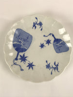 Japanese Porcelain Sometsuke Plate Vtg Blue White Uchiwa Maple Leaf Plum PY770