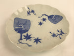 Japanese Porcelain Sometsuke Plate Vtg Blue White Uchiwa Maple Leaf Plum PY770