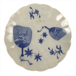 Japanese Porcelain Sometsuke Plate Vtg Blue White Uchiwa Maple Leaf Plum PY773