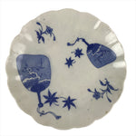 Japanese Porcelain Sometsuke Plate Vtg Blue White Uchiwa Maple Leaf Plum PY775