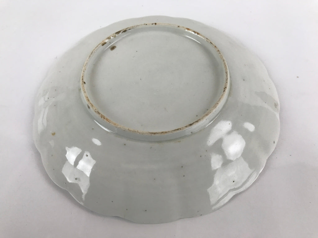 Japanese Porcelain Sometsuke Plate Vtg Blue White Uchiwa Maple Leaf Plum PY776