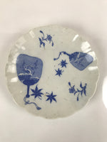 Japanese Porcelain Sometsuke Plate Vtg Blue White Uchiwa Maple Leaf Plum PY777