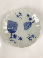 Japanese Porcelain Sometsuke Plate Vtg Blue White Uchiwa Maple Leaf Plum PY778