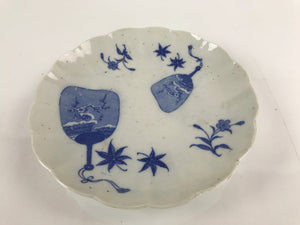 Japanese Porcelain Sometsuke Plate Vtg Blue White Uchiwa Maple Leaf Plum PY778