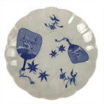 Japanese Porcelain Sometsuke Plate Vtg Blue White Uchiwa Maple Leaf Plum PY779