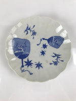 Japanese Porcelain Sometsuke Plate Vtg Blue White Uchiwa Maple Leaf Plum PY780