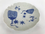 Japanese Porcelain Sometsuke Plate Vtg Blue White Uchiwa Maple Leaf Plum PY780