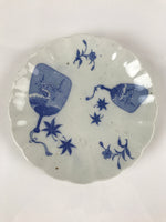 Japanese Porcelain Sometsuke Plate Vtg Blue White Uchiwa Maple Leaf Plum PY781