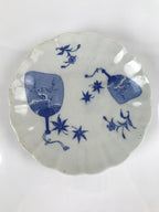 Japanese Porcelain Sometsuke Plate Vtg Blue White Uchiwa Maple Leaf Plum PY782