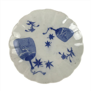 Japanese Porcelain Sometsuke Plate Vtg Blue White Uchiwa Maple Leaf Plum PY783