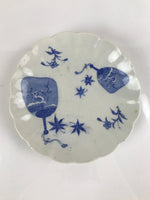 Japanese Porcelain Sometsuke Plate Vtg Blue White Uchiwa Maple Leaf Plum PY785