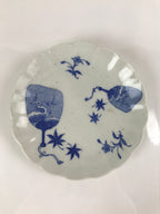 Japanese Porcelain Sometsuke Plate Vtg Blue White Uchiwa Maple Leaf Plum PY786