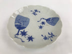 Japanese Porcelain Sometsuke Plate Vtg Blue White Uchiwa Maple Leaf Plum PY786