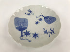 Japanese Porcelain Sometsuke Plate Vtg Blue White Uchiwa Maple Leaf Plum PY787