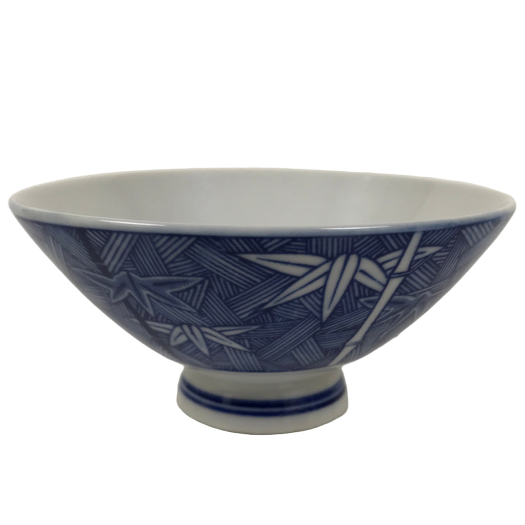 Japanese Porcelain Sometsuke Rice Bowl Owan Vtg Kobachi White Blue Bamboo Y508