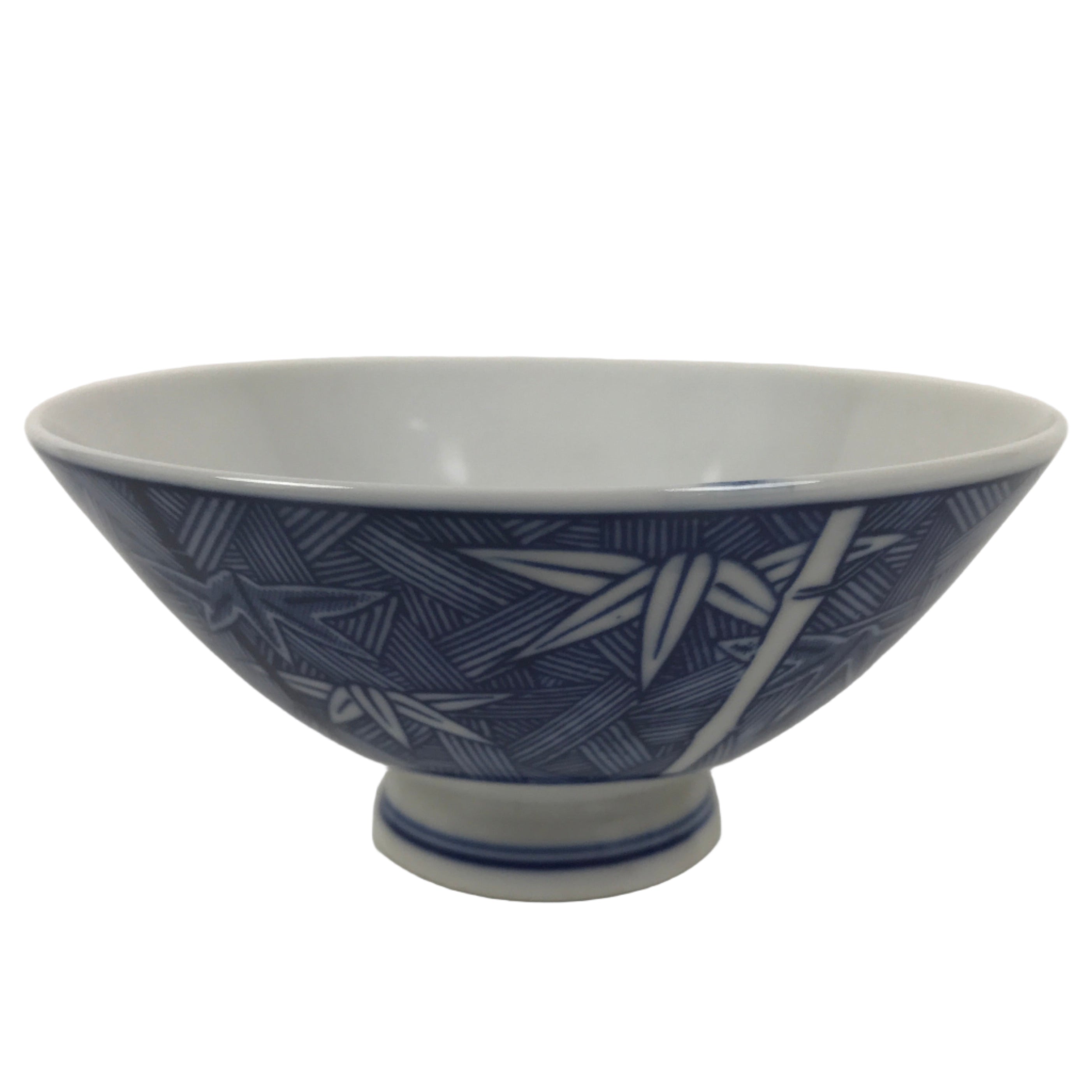 Japanese Porcelain Sometsuke Rice Bowl Owan Vtg Kobachi White Blue Bamboo Y509