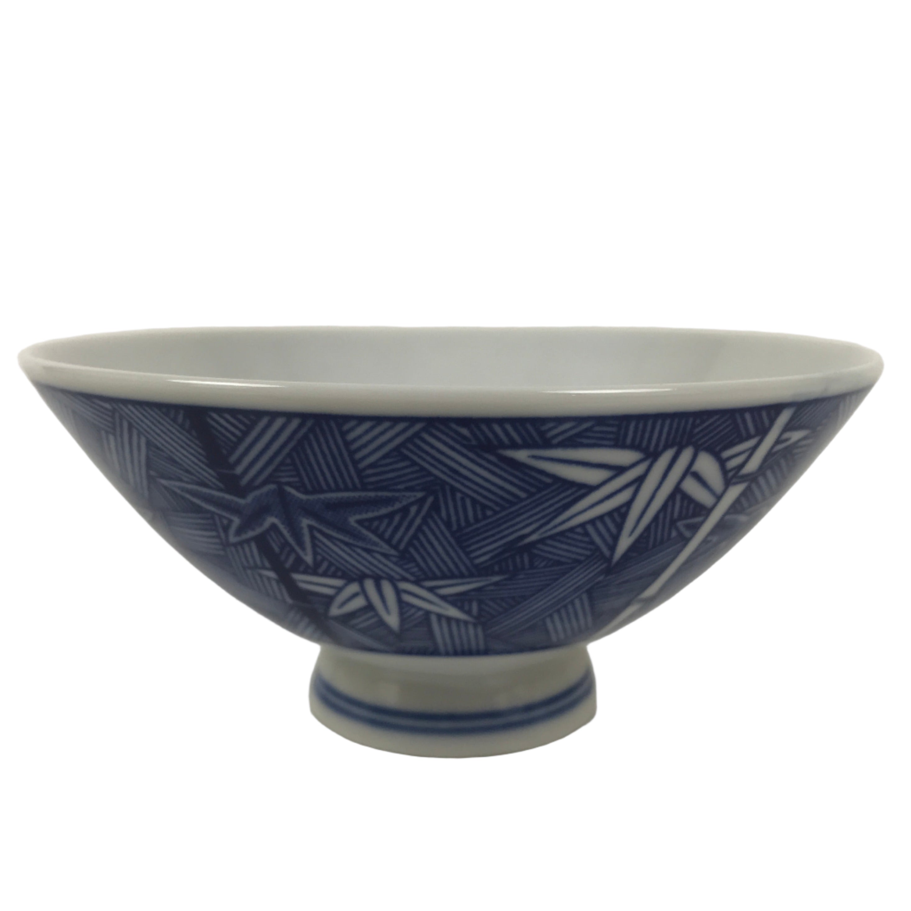 Japanese Porcelain Sometsuke Rice Bowl Owan Vtg Kobachi White Blue Bamboo Y513