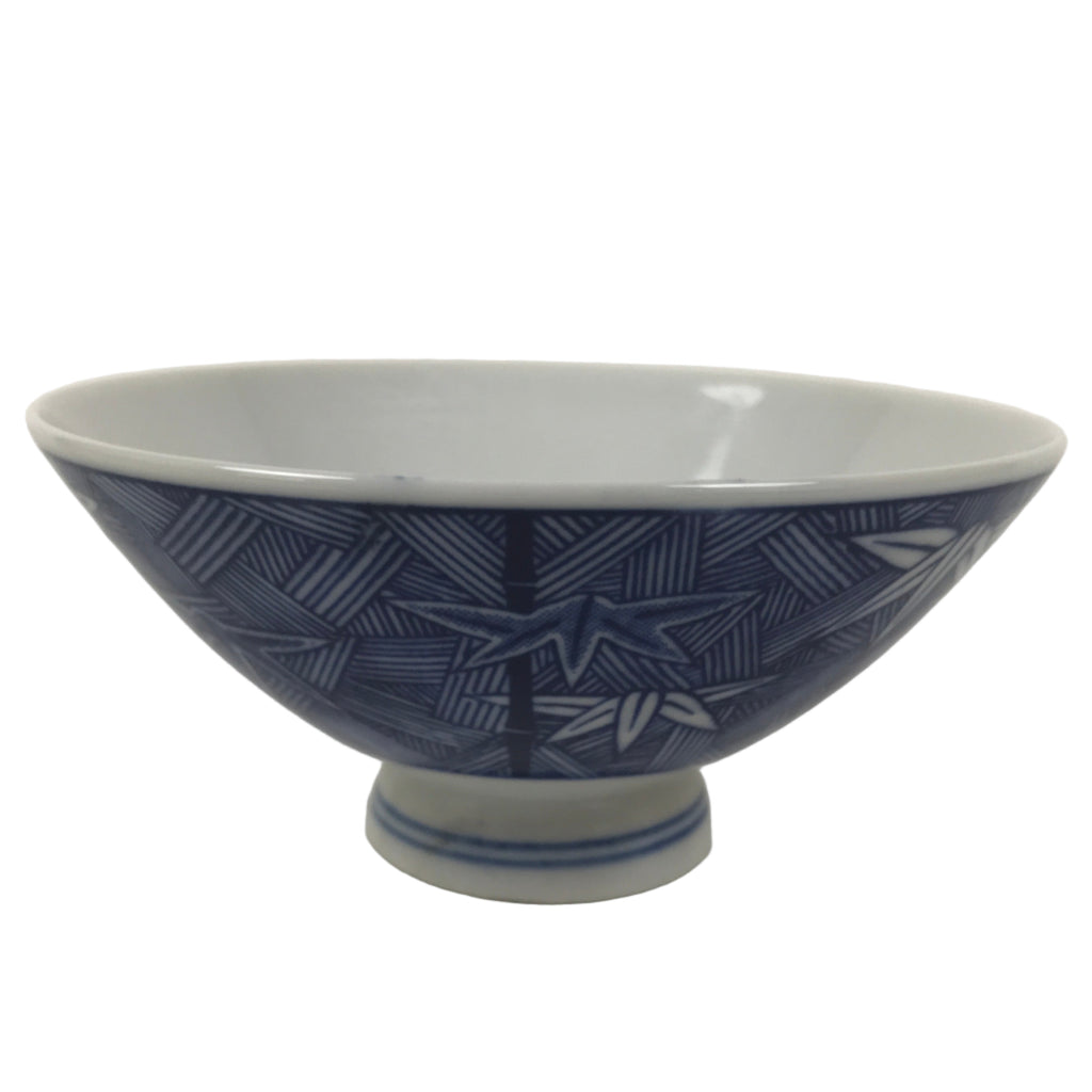 Japanese Porcelain Sometsuke Rice Bowl Owan Vtg Kobachi White Blue Bamboo Y516