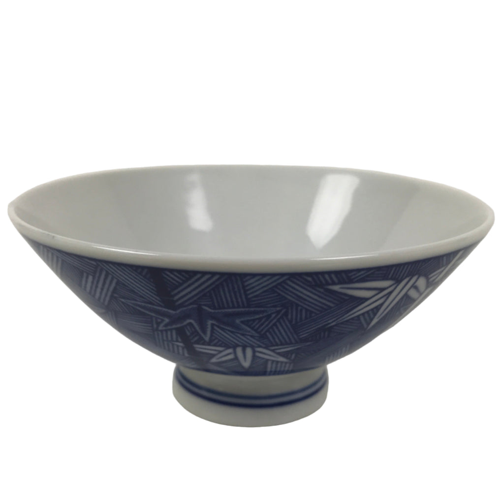 Japanese Porcelain Sometsuke Rice Bowl Owan Vtg Kobachi White Blue Bamboo Y517
