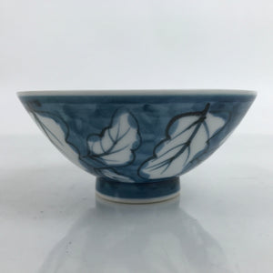 Japanese Porcelain Sometsuke Rice Bowl Owan Vtg Wide White Blue Leaves Y42