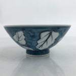 Japanese Porcelain Sometsuke Rice Bowl Owan Vtg Wide White Blue Leaves Y42