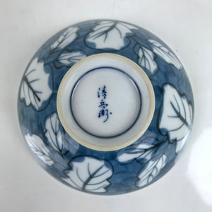 Japanese Porcelain Sometsuke Rice Bowl Owan Vtg Wide White Blue Leaves Y42