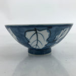 Japanese Porcelain Sometsuke Rice Bowl Owan Vtg Wide White Blue Leaves Y43