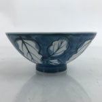 Japanese Porcelain Sometsuke Rice Bowl Owan Vtg Wide White Blue Leaves Y43