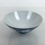 Japanese Porcelain Sometsuke Rice Bowl Owan Vtg Wide White Blue Leaves Y43