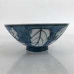 Japanese Porcelain Sometsuke Rice Bowl Owan Vtg Wide White Blue Leaves Y44