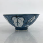 Japanese Porcelain Sometsuke Rice Bowl Owan Vtg Wide White Blue Leaves Y44