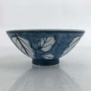 Japanese Porcelain Sometsuke Rice Bowl Owan Vtg Wide White Blue Leaves Y44