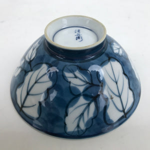 Japanese Porcelain Sometsuke Rice Bowl Owan Vtg Wide White Blue Leaves Y45