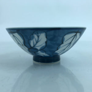 Japanese Porcelain Sometsuke Rice Bowl Owan Vtg Wide White Blue Leaves Y45