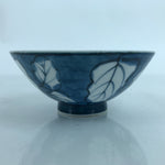 Japanese Porcelain Sometsuke Rice Bowl Owan Vtg Wide White Blue Leaves Y45