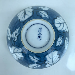 Japanese Porcelain Sometsuke Rice Bowl Owan Vtg Wide White Blue Leaves Y45