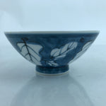 Japanese Porcelain Sometsuke Rice Bowl Owan Vtg Wide White Blue Leaves Y46