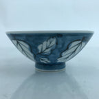 Japanese Porcelain Sometsuke Rice Bowl Owan Vtg Wide White Blue Leaves Y47