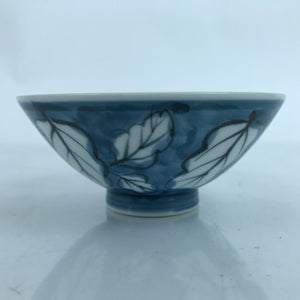 Japanese Porcelain Sometsuke Rice Bowl Owan Vtg Wide White Blue Leaves Y47