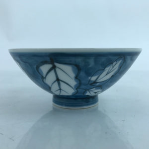 Japanese Porcelain Sometsuke Rice Bowl Owan Vtg Wide White Blue Leaves Y47