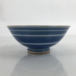 Japanese Porcelain Sometsuke Rice Bowl Owan Vtg Wide White Blue Lines Y35