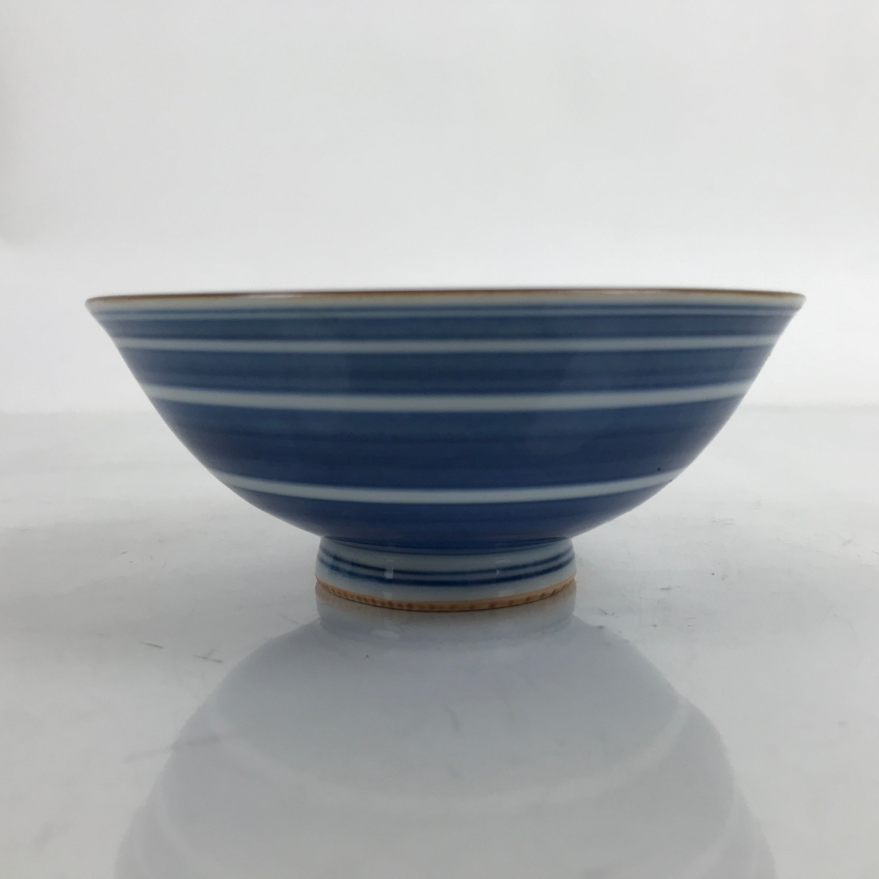 Japanese Porcelain Sometsuke Rice Bowl Owan Vtg Wide White Blue Lines Y35